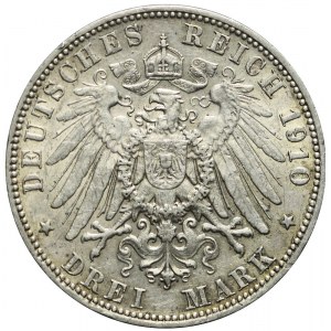 Niemcy, Saksonia, 3 marki 1910 E, Fryderyk August, Drezno