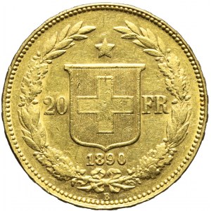 Szwajcaria, 20 franków 1890 B, Berno
