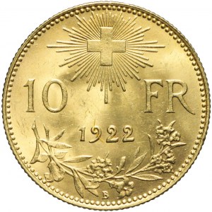 Szwajcaria, 10 franków 1922, piękne