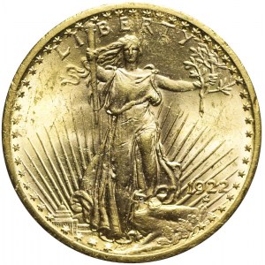 Stany Zjednoczone Ameryki (USA), 20 dolarów 1922, Saint Gaudens, bardzo ładne