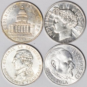 Francja, V Republika, Zestaw czterech srebrnych okolicznościowych monet 100 franków