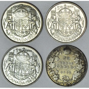 Kanada, Zestaw czterech monet srebrnych 50 centów, Jerzy V i Jerzy VI