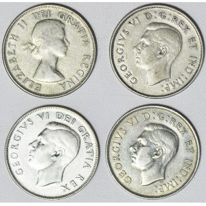 Kanada, Zestaw czterech srebrnych monet 50 centów, Jerzy VI i Elżbieta II