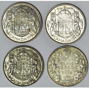 Kanada, Zestaw czterech monet srebrnych 50 centów, Jerzy V, Jerzy VI i Elżbieta II