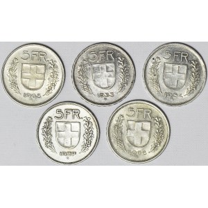 Szwajcaria, Zestaw pięciu monet srebrnych 5 franków