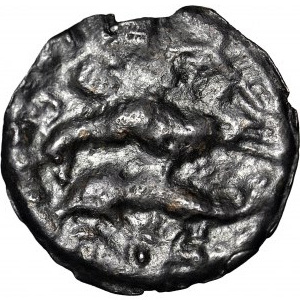 Grecja, Olbia, AE38 ~400-350pne, głowa Gorgony / ptak łapiący delfina