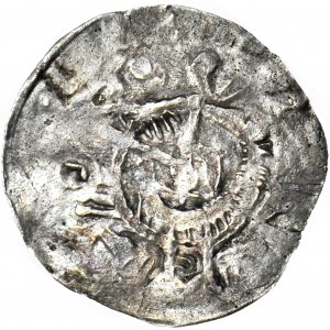 RR-, Bolesław IV Kędzierzawy 1146-1173, Denar, Głowa BOLZLAV/Ptak