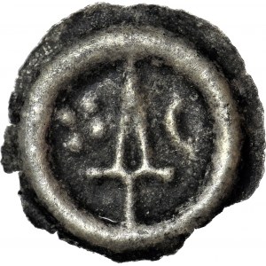 RRR-, Leszek II Inowrocławski (bratanek Władysława Łokietka) 1287-1339, Brakteat, Kujawy, Miecz - półksiężyc, krzyż