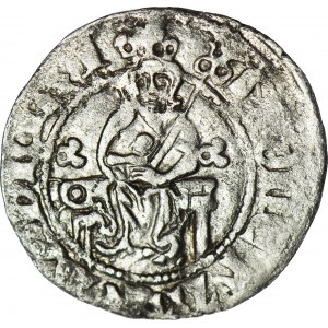 RR-, Kazimierz III Wielki 1333-1370, Kwartnik duży (Półgrosz) Kraków, rozetki KOKARDKI, niesymetryczny tron skrzyniowy
