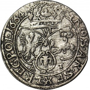 RR-, Jan Kazimierz, Szóstak 1664 A-T, naśladownictwo w dobrym srebrze