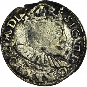 RRR-, Zygmunt III Waza, Trojak 1597, herb Chalecki, naśladownictwo w srebrze