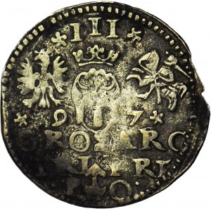RRR-, Zygmunt III Waza, Trojak 1597, herb Chalecki, naśladownictwo w srebrze