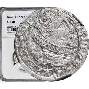 RRR-, Zygmunt III Waza, Szóstak 1626, Kraków, rozdzielone tarcze herbowe R7