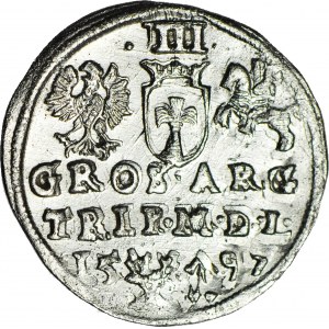 R-, Zygmunt III Waza, Trojak 1597, Wilno, głowa Wołu (Lidman),podwójnie nabity nominał