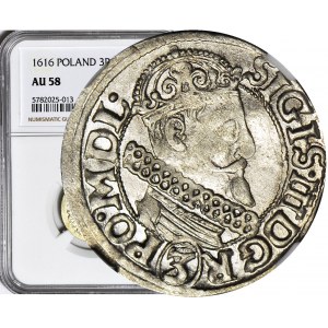 RRR-, Zygmunt III, Trzykrucierzówka 1616 Kraków, odwrócone 3