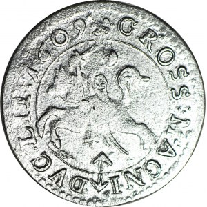 RRR-, Zygmunt III Waza, grosz 1609, Wilno, obwódki na awersie i rewersie R8