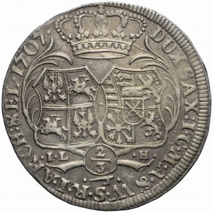 August II Mocny, Cosel Gulden (2/3 talara) 1707 IL-H, Lipsk, bardzo ładny