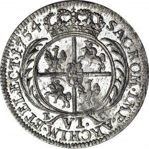 R-, August III Sas, Szóstak 1754, Lipsk, rzadkie popiersie tymfowe