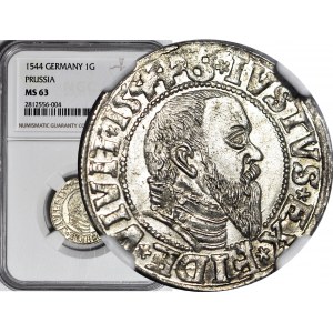 Lenne Prusy Książęce, Albrecht Hohenzollern, Grosz 1544, Królewiec, broda szpiczasta, WYŚMIENITY