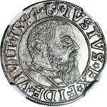 R-, Lenne Prusy Książęce, Albrecht Hohenzollern, Grosz 1544, Królewiec, broda SZEROKA, RZADKI, R3