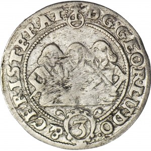 R-, Śląsk, Jerzy III, Ludwik IV i Chrystian, 3 krajcary 1656, Brzeg, bardzo rzadki typ orła na awersie