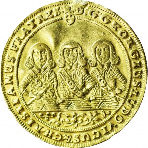 RRR-, Śląsk, Jerzy III, Ludwik IV i Chrystian, 2 dukaty 1659, Brzeg, Hybryda 1653/1659! ekstremalnie rzadkie!