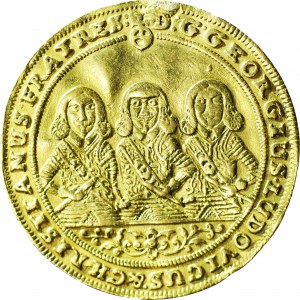 RRR-, Śląsk, Jerzy III, Ludwik IV i Chrystian, 2 dukaty 1659, Brzeg, Hybryda 1653/1659! ekstremalnie rzadkie!