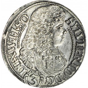Śląsk, Księstwo Oleśnickie, Sylwiusz Fryderyk, 3 krajcary 1677 SP, Oleśnica