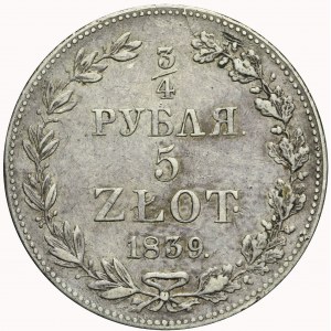 Zabór Rosyjski, 5 złotych = 3/4 rubla 1839, Warszawa