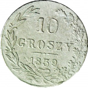 RR-, Królestwo Polskie, 10 groszy 1839, rzadki rocznik, podwójne R w groszy