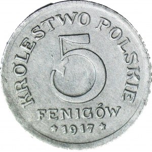 Królestwo Polskie, 5 fenigów 1917 FF, DESTRUKT - duch orła