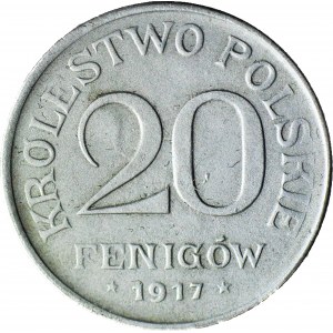 Królestwo Polskie, 20 fenigów 1917 FF, DESTRUKT - duch 20