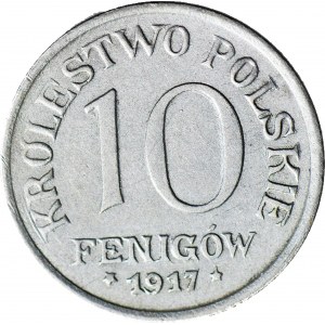 RR-, Królestwo Polskie, 10 fenigów 1917 FF, DESTRUKT - DOUBLE DIE awersu