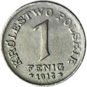 R-, Królestwo Polskie, 1 fenig 1918 FF, DESTRUKT - znaczne pęknięcie stempla na awersie
