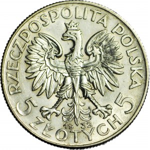 5 złotych 1932, Głowa, ZE ZNAKIEM, Warszawa, piękne