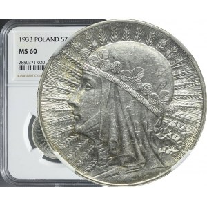 5 złotych 1933, Głowa, mennicze