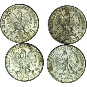 Zestaw 4 szt. 5 złotych 1933 i 1934, Głowa, piękne