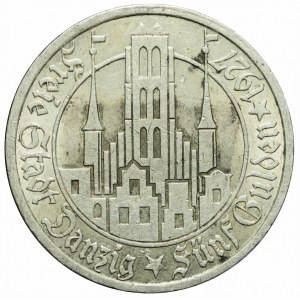 R-, Wolne Miasto Gdańsk, 5 guldenów 1927, Kościół Mariacki