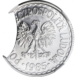 R-, 1 złoty 1985, DESTRUKT, błąd wykrawania krążka, mennicze