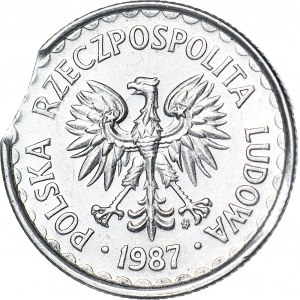 R-, 1 złoty 1987, DESTRUKT, błąd wykrawania krążka, mennicze