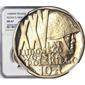 10 złotych 1968, XXV LAT LWP, mennicze, lekka skrętka