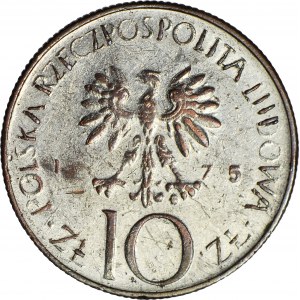 R-, 10 złotych 1975 Mickiewicz, fałszerstwo z epoki w miedzi