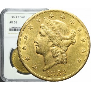 R-, Stany Zjednoczone Ameryki (USA), 20 dolarów 1882 CC, Carson City, bardzo ładne