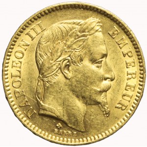 Francja, Napoleon III, 20 franków 1863 BB, Strasbourg, ładne