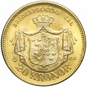 Szwecja, 20 koron 1877, Oskar II, piękne