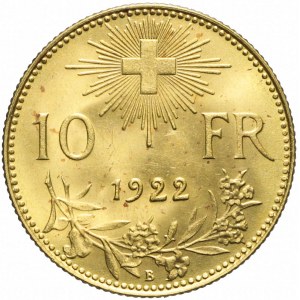 Szwajcaria, 10 franków 1922, Berno, piękne