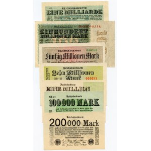 Niemcy, Republika Weimarska, Zestaw siedmiu banknotów, hiperinflacja