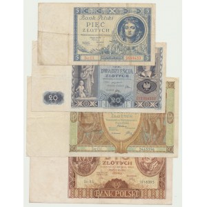 4 szt. zestaw 5, 20, 50 i 100 zł 1930, 1926, 1934, 1929