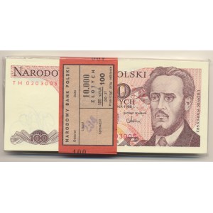 Paczka bankowa 100 złotych 1988 Waryński, ser. TH