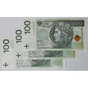 3 szt. 100 złotych 2012, serie DE, DH, DZ